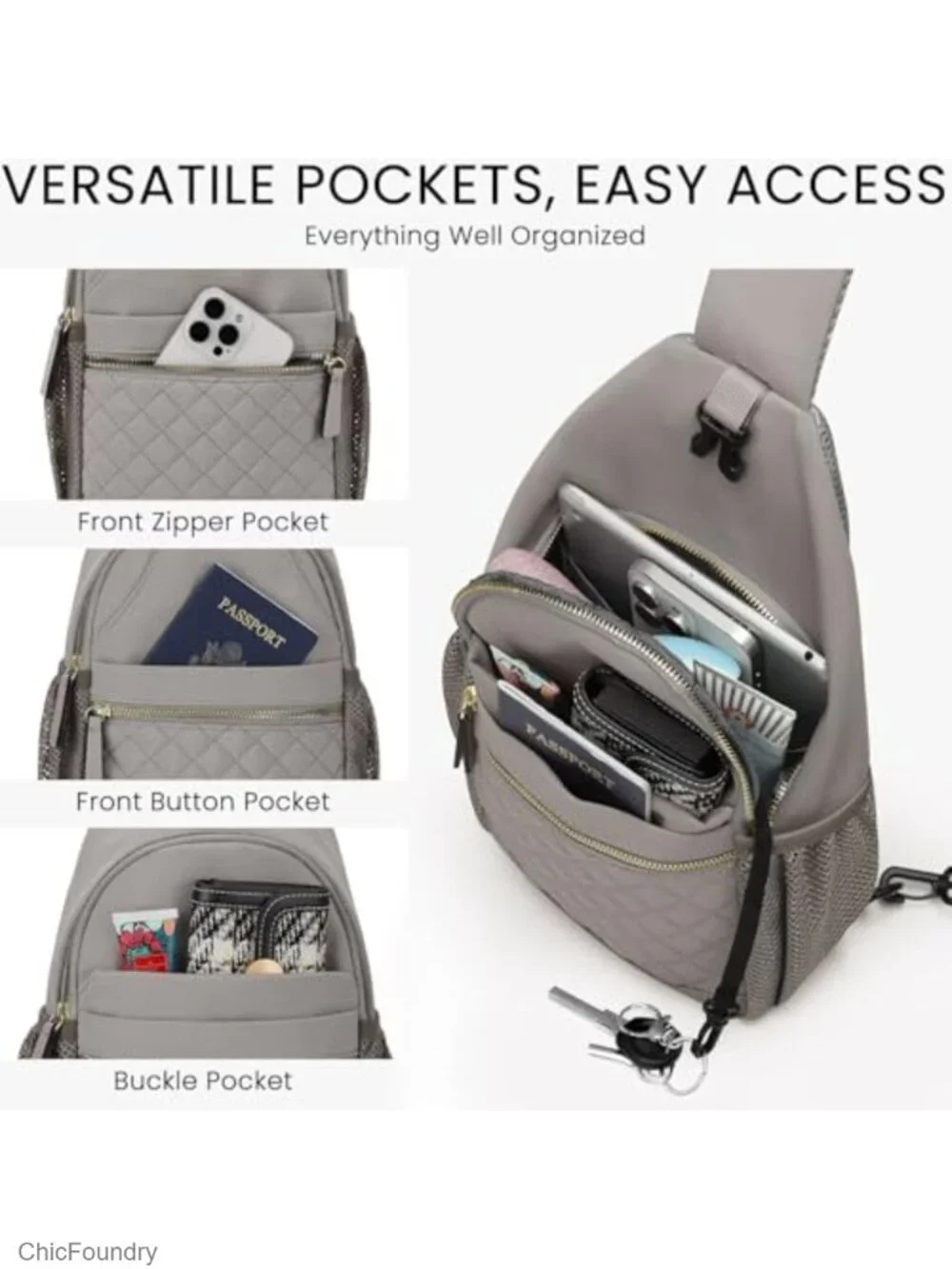 Hands-Free Crossbody Sling Bag Women Travel Lightweight Water-Repellent